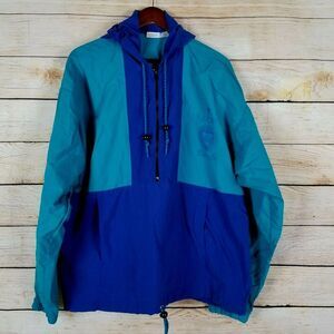 Vintage Nuovo Colorblock Hoodie Size L Nylon Pullover Faded Lightweight Blue 90s